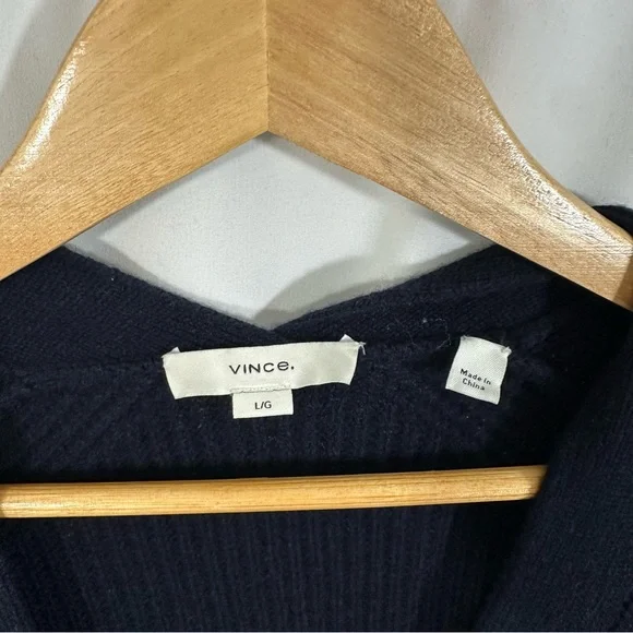 Vince Wool Cashmere Ribbed Knit Cardigan Sweater in Navy Blue - Picture 8 of 10